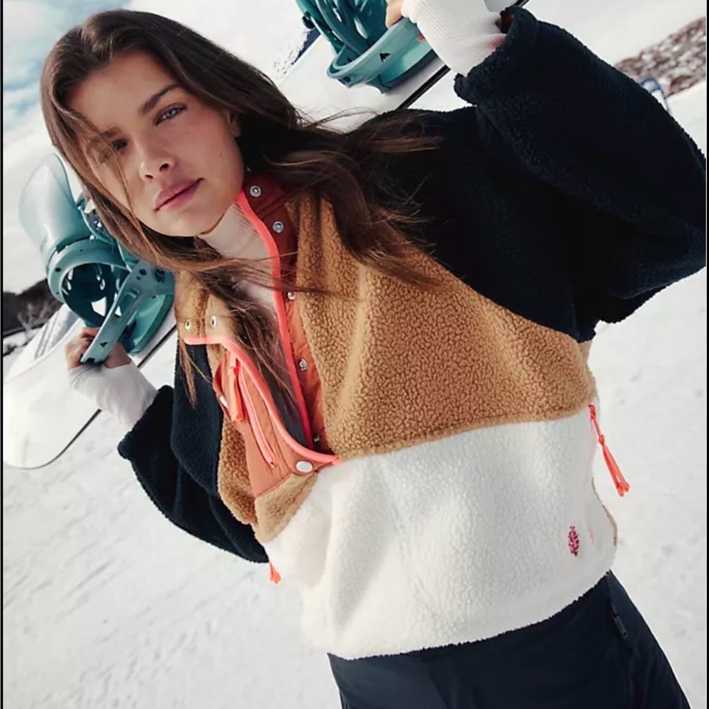 Free People Color block Fleece Pullover